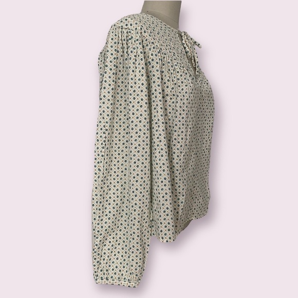 Universal Thread Cream Floral Balloon Sleeve Pullover Top Front Ties Size S - Picture 2 of 10